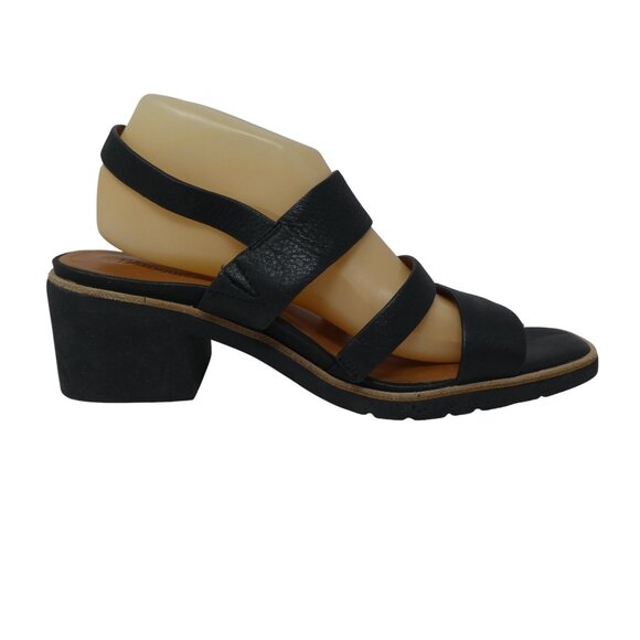 L'Amour Des Pieds Quennell Black Leather Open Square Toe Block Heel Sandals - Picture 5 of 13
